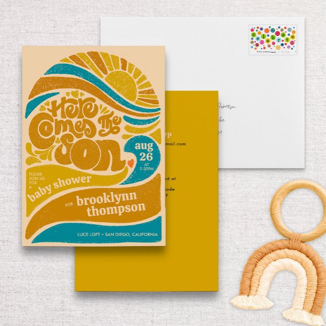 Hier kommt die Son Retro Baby Boy Baby Dusche Einladung (Von Creator hochgeladen)