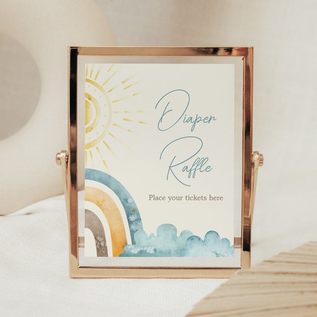 Hier kommt die Son Retro Baby Dusche Windeln Raffl Poster (Boho Here Comes The Sun Baby Shower Diaper Raffle Sign)