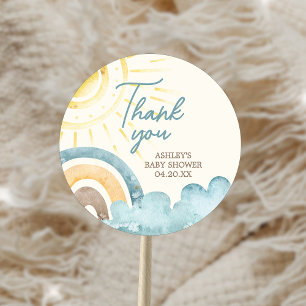 Hier kommt die Son Retro Babydusche Runder Aufkleber