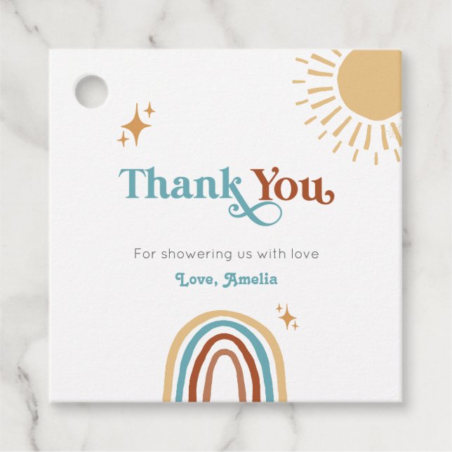 Hier kommt die Son Retro Boho Boy Baby Dusche Geschenkanhänger (Vorderseite)