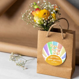 Hier kommt die Son Retro Boys Baby Dusche Runder Aufkleber