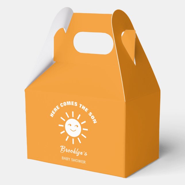 Hier kommt die Son Sun Baby Dusche Orange White Geschenkschachtel (Vorderseite)