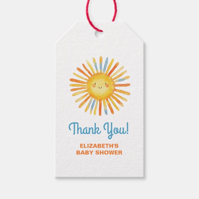 Hier kommt die Son Sunshine Baby Dusche Geschenkanhänger (Vorderseite)