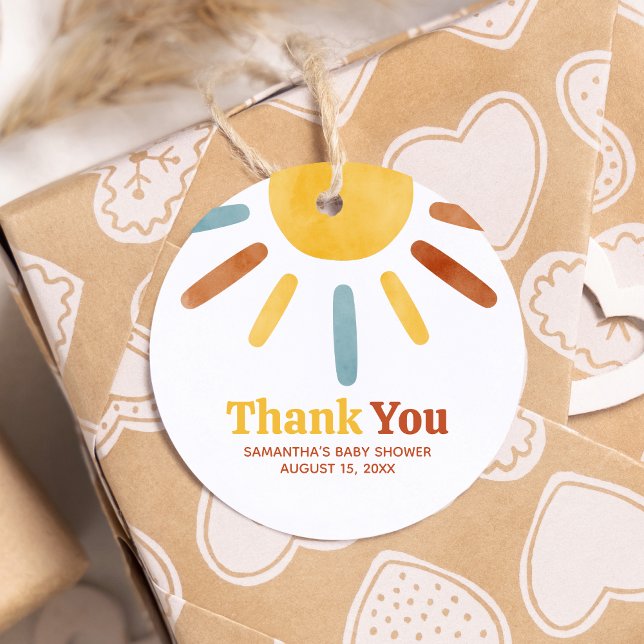 Hier kommt die Son Sunshine Baby Dusche Runde Geschenkanhänger (Here comes the Sun Baby Shower Round Favor Tags)