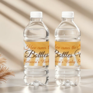 Hier kommt die Son Sunshine Yellow Ray Baby Dusche Wasserflaschenetikett