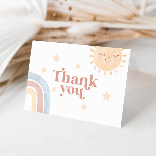 Hier kommt die Son Watercolor Babydusche Dankeskarte (Here Comes The Son Watercolor Baby Shower | Folded Thank You Card - Blank Inside)