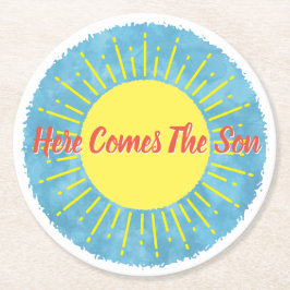 Hier kommt die Son Watercolor Babydusche nach Maß Runder Pappuntersetzer