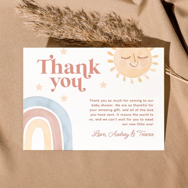 Hier kommt die Son Watercolor Boho Babydusche Dankeskarte (Here Comes the Son Watercolor Boho Baby Shower Flat Thank You Card)