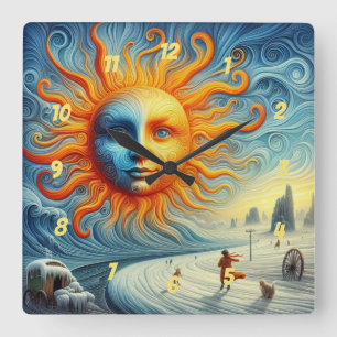 Hier kommt die Sonne - AI Art Print Quadratische Wanduhr