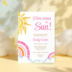 Hier kommt die Sonne Boho Regenbogen-Baby-Party Einladung
