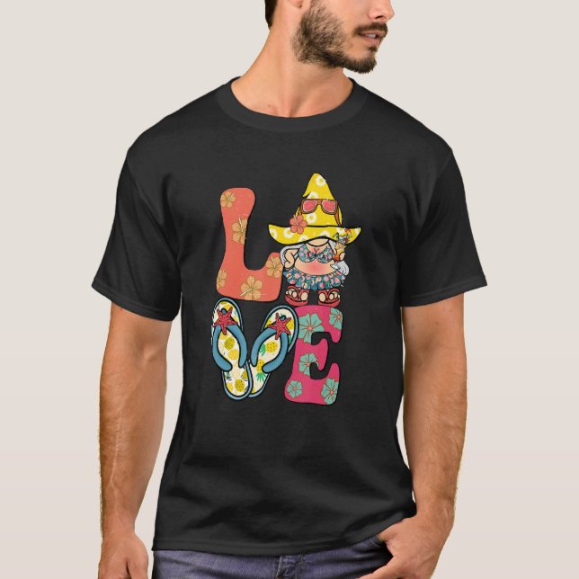 Hier kommt die Sonne Liebe Gnome Summer Retro Beac T-Shirt (Vorderseite)