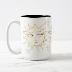 Hier kommt die Sonne..mit Augen Lichtsonne Zweifarbige Tasse