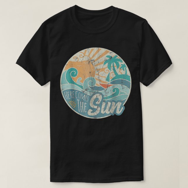 Hier kommt die Sonne Retro 60er verblassten Sommer T-Shirt (Design vorne)