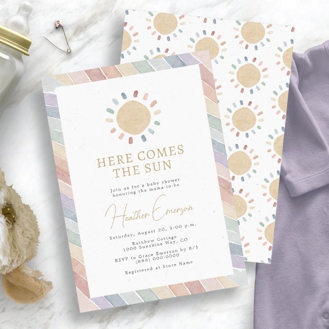 Hier kommt die Sonnendusche Einladung (Here Comes The Sun Baby Shower Invitation
)