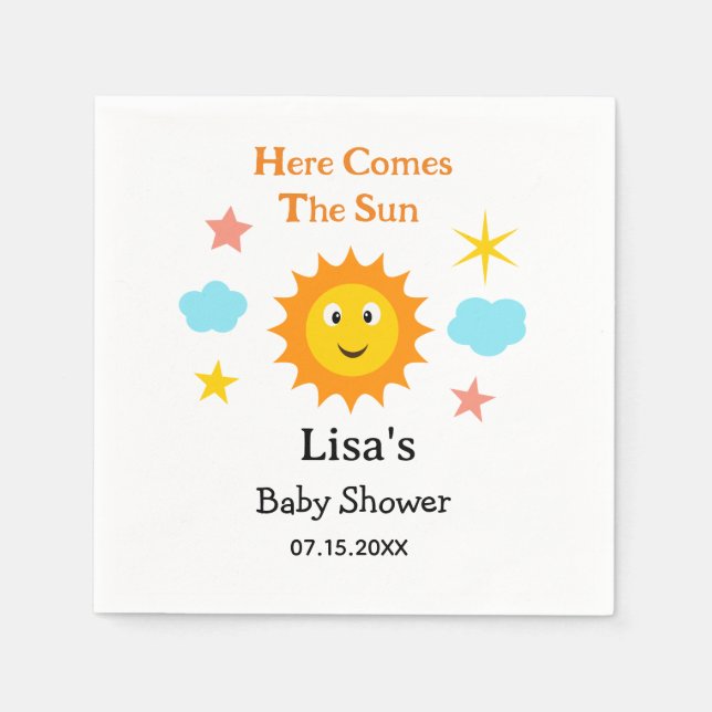 Hier kommt die Sonnendusche zum Lächeln der Sonne Serviette (Vorderseite)