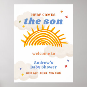 Hier kommt die Sonnenschirm-Babydusche Poster