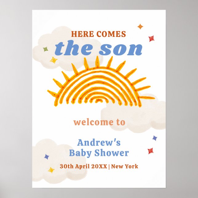 Hier kommt die Sonnenschirm-Babydusche Poster (Vorne)