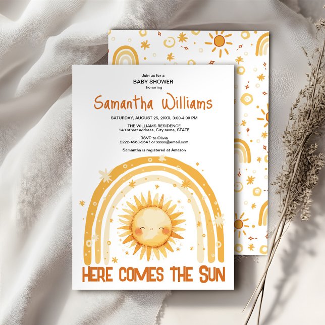 Hier kommt die Sun Baby Dusche Einladung (Here comes the Sun watercolor cute baby shower invitation )