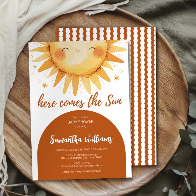 Hier kommt die Sun Boho Baby Dusche Einladung (Here comes the Sun cute watercolor baby shower invitation boho)