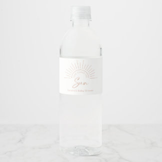 Hier kommt die Sun Boho Babydusche Wasserflaschenetikett