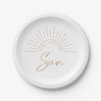 Hier kommt die Sun Boho Modern Baby Dusche Pappteller