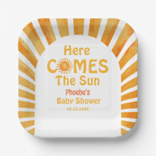Hier kommt die Sun Boho Retro Sunshine Baby Dusche Pappteller