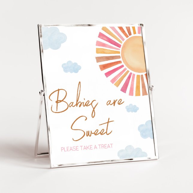 Hier kommt die Sun Girl Babies sind süß Poster (Sunshine Baby Shower Babies are Sweet Sign)