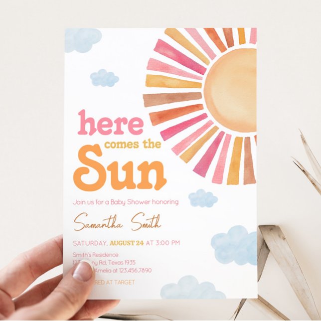 Hier kommt die Sun Girl Baby Dusche Einladung (Sunshine Baby Shower Invitation)