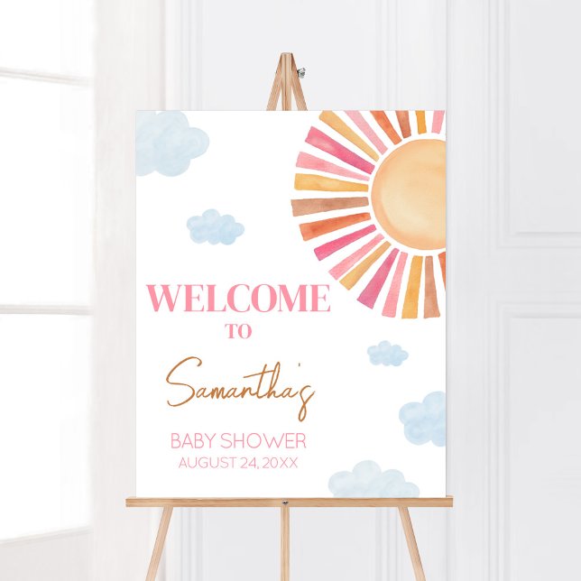 Hier kommt die Sun Girl Baby Dusche willkommen Poster (Sunshine Baby Shower Welcome Sign)