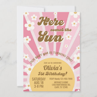 Hier kommt die Sun Mädchen 1. Geburtstagseinladung Einladung
