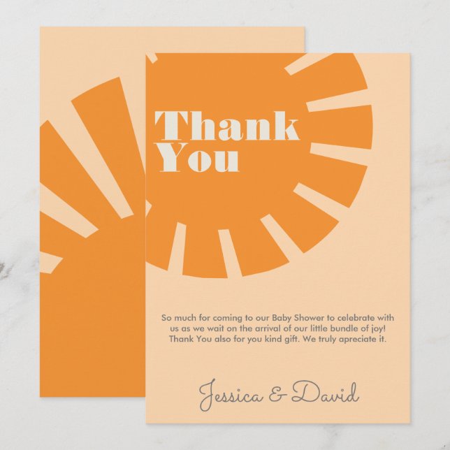 Hier kommt die Sun Retro Baby Dusche Dankeskarte (Vorne/Hinten)