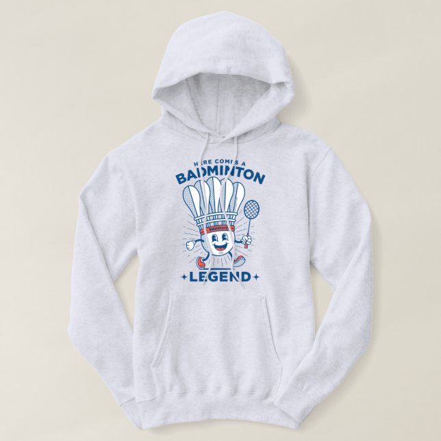 "Hier kommt eine Badminton-Legende" Maskottchen Hoodie (Design vorne)