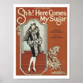 Hier kommt mein Sugar Vintage Musik Kunstplakat Poster