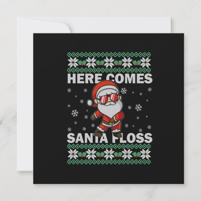 Hier kommt Santa Floss UGLY Weihnachts Pajama Men  Einladung (Vorderseite)