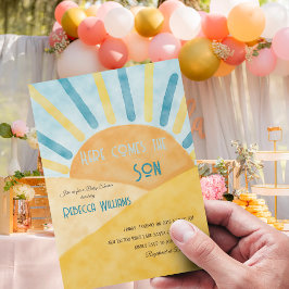 Hier kommt Son Sunshine Blue Ray Boy Baby Dusche Einladung