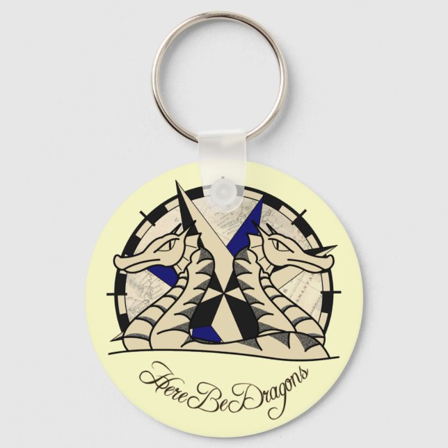 Hier sind Drachen - Keyring Schlüsselanhänger (Vorderseite)
