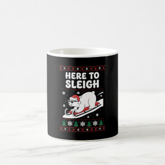 Hier zum Weihnachtsfest Polarbär Schlitten Schnee Kaffeetasse