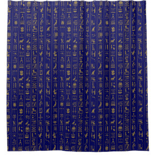 Hieroglyphen Golden on Blue Dusche Vorhang