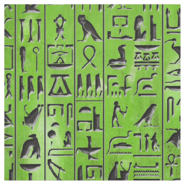 Hieroglyphen im Smaragd Stoff (Nahaufnahme)