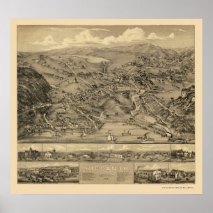 Higganum, panoramische Karte CT - 1881 Poster