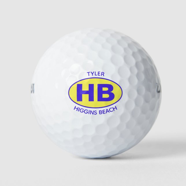 Higgins Beach Oval Blue Yellow Personalisiert Golfball (Vorderseite)