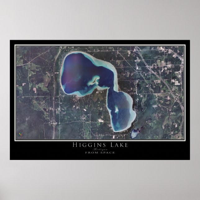 Higgins Lake Michigan Satellite Poster Karte (Vorne)