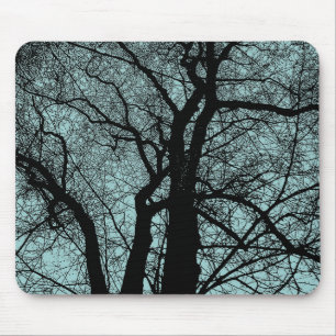 High Contrast Tree - Light Blue Green Mousepad