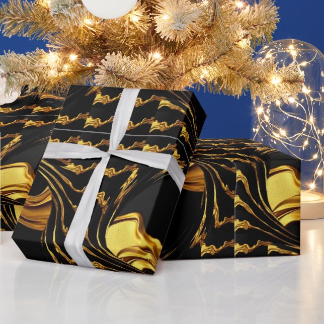High-End Gifting: Full Liquid Gold Black Monochrom Geschenkpapier (Feiertage)