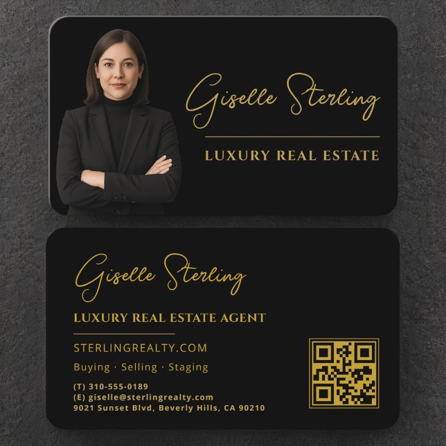 High-End-Immobilien-Black-Gold-QR-Code Visitenkarte (Von Creator hochgeladen)
