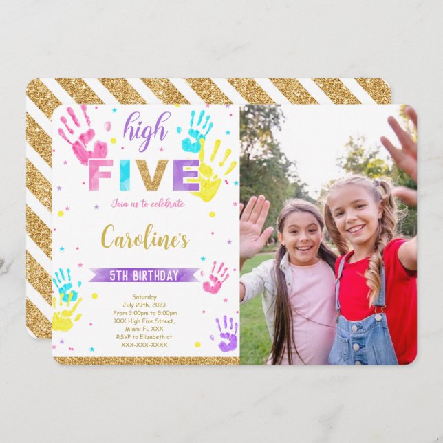 High Five Birthday Photo Invitation Einladung (Vorne/Hinten)