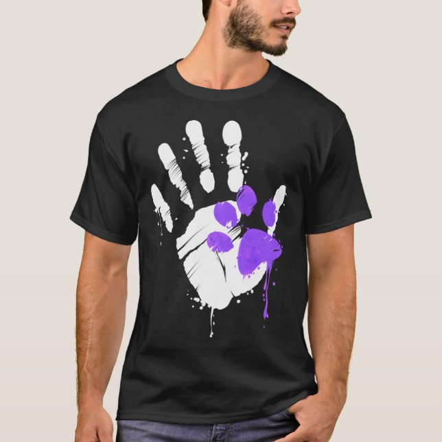High Five Hand Print With Purple Paw Print On Purr T-Shirt (Vorderseite)