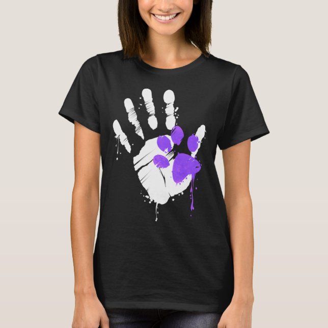 High Five Hand Print With Purple Paw Print On Purr T-Shirt (Vorderseite)