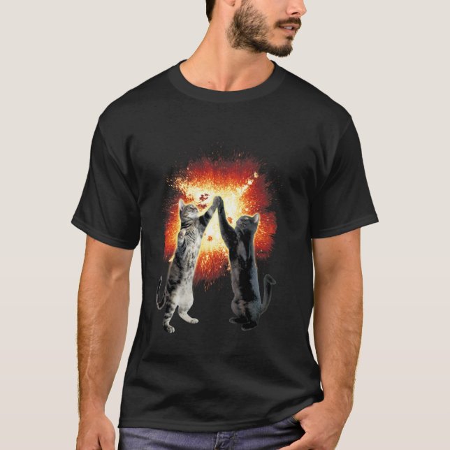 High-Five Katzen Explosion Meme Grafik T-Shirt (Vorderseite)