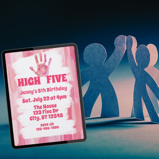 High Five, Pink Painted 5th Birthday Einladung (Von Creator hochgeladen)